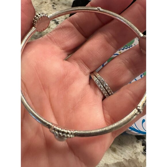 Brighton Silver-Plated Pearl Bangle Bracelet Beaded Accents with Heart Tin Gift - Picture 3 of 9